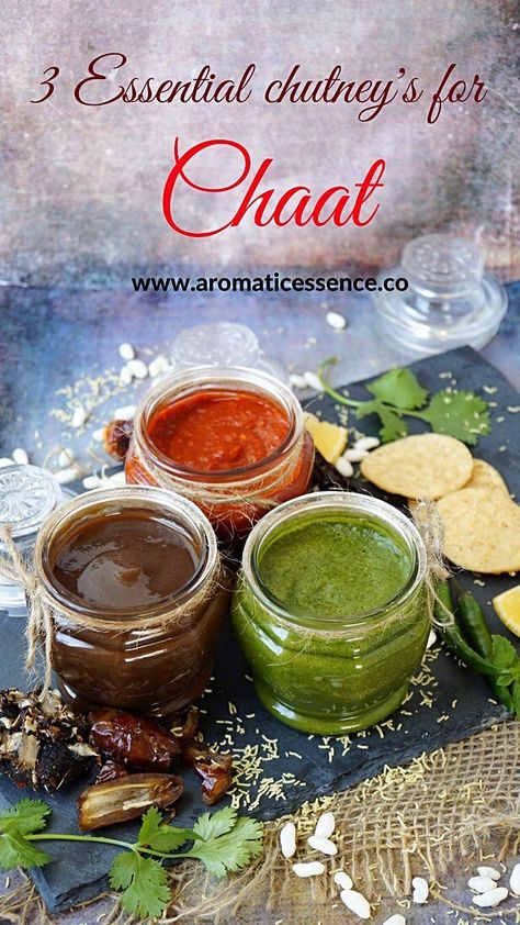 Snacks Spicy, Indian Chaat, Different Sauces, Indian Chutney Recipes, Indian Sauces, Mint Chutney, Garlic Chutney, Tamarind Chutney, Pani Puri