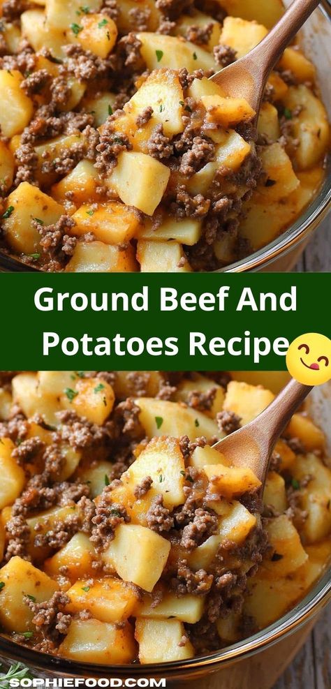 Craving a hearty dish? Our Ground Beef and Potatoes casserole is the perfect solution. With simple ingredients and quick preparation, this family-friendly recipe makes weeknight dinners a breeze for busy households. Potatoe And Beef Recipe, Quick Easy Meals With Potatoes, Food Ideas With Hamburger Meat, Easy Recipes With Hamburger Meat Simple, Dinner Ideas Easy Healthy Ground Beef, Cheap Ingredients Easy Meals, Recipes For Dinner With Hamburger Meat, Quick And Easy Dinner Recipes Hamburger, Chopped Meat Dinner Ideas