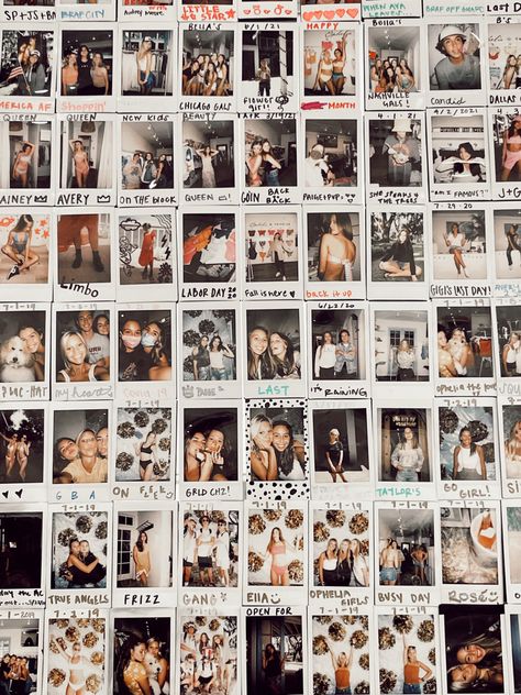 Polaroid Dorm Wall, Polaroid Inspo Photo Walls, Instax Room Decor, Event Polaroid Wall, Polaroid Mugshot Wall, Polaroid Guest Wall, Wall Of Polaroids, Polaroid Wall Party, Polariod Board Aesthetic