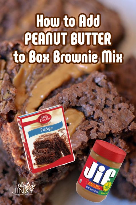 Can you add peanut butter to box brownies? You sure can!! Here's how to do it so you can end up with the most delicious peanut butter brownies. Brownies Peanut Butter Swirl, Peanut Butter Topping For Brownies, Add Peanut Butter To Boxed Brownies, Peanut Butter Filling For Brownies, What To Do With Brownie Mix Boxes, Recipes Using Brownie Mix Boxes Desserts, What To Add To Brownies, Peanut Butter Swirl Brownies Box Recipes, What To Make With Brownie Mix Boxes