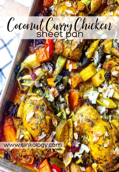 Roasted Root Veggies, Coconut Curry Sauce, Tried And True Recipes, Sheet Pan Chicken, Pan Recipe, Coconut Curry Chicken, Pan Chicken, Beef Recipes Easy, Sheet Pan Dinners