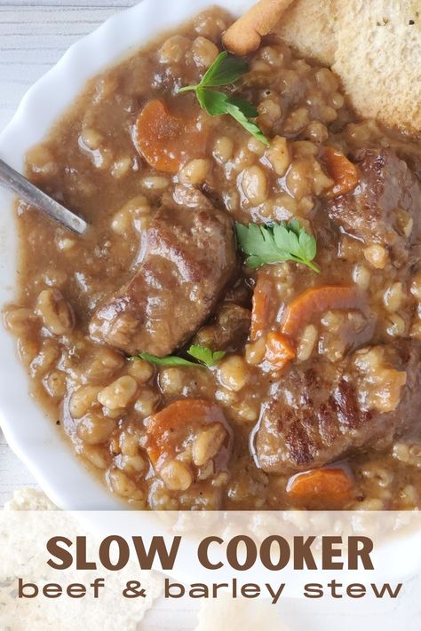 Beef Barley Stew In Crockpot, Slow Cooker Beef Barley Stew, Beef And Barley Stew, Beef Barley Stew, Slow Cooker Stew Recipes, Barley Stew, Beef And Barley, Cooking Trout, Barley Recipe