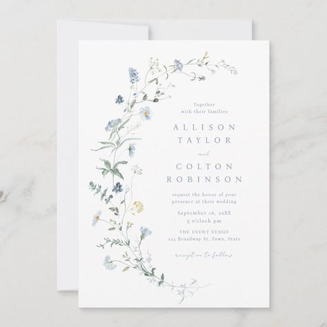 Elegant Dusty Blue Wildflower Rustic Boho Wedding Invitation | Zazzle Vintage Winter Weddings, Country Garden Wedding, Boho Bridal Shower Invitations, Monogram Invitation, Rustic Modern Wedding, Country Garden Weddings, Rustic Boho Wedding, Boho Baby Shower Invitations, Navy Wedding Invitations