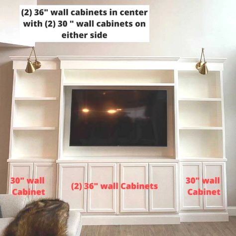 white built in media center with dimensions Diy Built In, Storage Living Room, Tv Built In, Built In Entertainment Center, Diy Entertainment, Built In Shelves Living Room, Living Room Wall Units, Living Room Built Ins, Living Room Entertainment Center