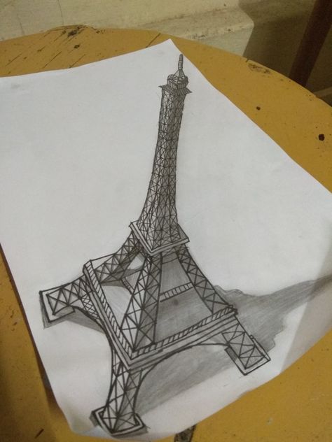 3d drawing of the magnificent Eiffel tower One of the seven wonders of the world 7 Wonders Of The World Drawing, Wonders Of The World Drawing, Tower Drawing Easy, Eiffel Tower Drawing Easy, Eiffel Tower Sketch, Hyperrealism Drawing, Geometric Compass Tattoo, The World Drawing, Eiffel Tower Drawing