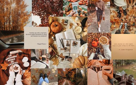 autumn aesthetic wallpaper Fall Collage Wallpaper Laptop, Fall Desktop Wallpaper Aesthetic, Wallpaper Photo Collage, Fall Backrounds, Destop Wallpaper, Desktop Wallpaper Fall, Macbook Air Wallpaper, Wallpaper For Desktop, Personalized Wallpaper