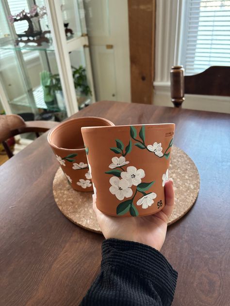 Hand painted 5 inch terracotta plant pot, made to order. Magnetic Flower Pot, Clay Painted Pots, Small Painted Terra Cotta Pots, Painted Pot Inspiration, Drawing On Plant Pot, Paint Your Own Plant Pot, Plant Pot Inspiration, Plant Potting Party, Paint On Terracotta Pots