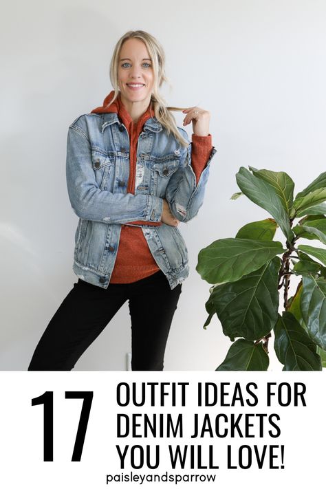 17 denim jacket outfit ideas you will love! Wondering how to wear a denim jacket? Get tips and outfits, as well as finding the best kind of versatile jackets. Plaid And Jean Jacket Outfit, Sweatshirt With Jean Jacket, Sweatshirt Denim Jacket Outfit, Fall Jean Jacket Outfits Women, Jean Jacket Outfits With Boots, Casual Jean Jacket Outfits Fall, Women’s Jean Jacket Outfit, Women’s Denim Jacket Outfit, Spring Jean Jacket Outfits 2023