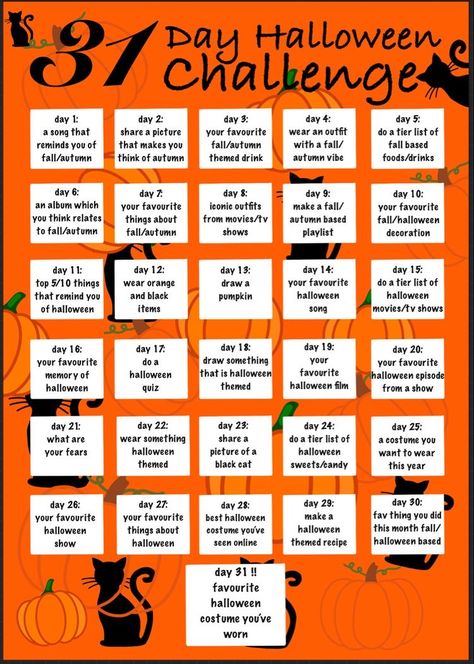 Things To Do Every Day Of October, Halloween Challenge 30 Day, Things To Do On Halloween By Yourself, October 31 Day Challenge, Stuff To Do In October, Things To Do On October 1st, Halloween To Do List 31 Days Of, 31 Days Of October Challenge, 30 Day October Challenge