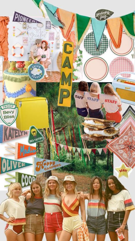 Summer Camp Aesthetic, Camping Theme Birthday, Summer Camp Themes, Summer Camp Wedding, Camping Aesthetic, Bachelorette Themes, Camping Birthday, Camp Wedding, Bachelorette Trip