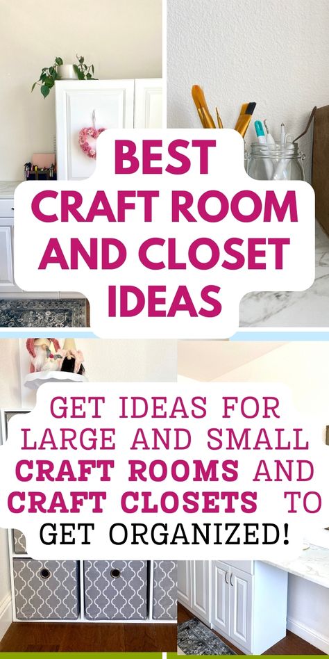 Check out these craft room ideas and craft closet set-ups. Find creative craft room storage and layout ideas for large and small craft rooms. You'll also get ideas for craft closets, shelving, storage and organization on a budget. Get your craft space organized with tips and tricks from avid crafters. No matter what size craft area you have, there is a craft storage solution for you! From craft room pegboard, craft cabinets and craft storage drawers to pretty decor, we've got you covered. Closet Organization Ideas For Crafts, Craft Room Hutch, Organization Craft Supplies, Closet Organization For Craft Supplies, Closet To Craft Storage, Turning Closet Into Craft Area, Wall Storage For Craft Supplies, Craft Closet Storage Organization, Small Craft Closet Ideas