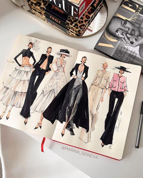 Fashion Sketchbook Inspiration, Fashion Design Inspiration, Fashion Dream Job, Moda Chanel, Fashion Drawing Sketches, Mode Chanel, Design Moda, Fashion Design Sketchbook, Fashion Design Collection