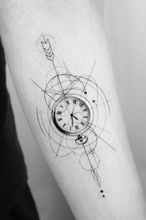 27 Unique Clock Tattoo Design Ideas to Inspire You Time Now Tattoo, Time Related Tattoo Ideas, Clock Tattoo Minimalist, Clock Tattoo Design Minimalist, Clock Tattoo Design Women Leg, Time Tattoo Ideas For Men, Time Tattoos Ideas, Tattoo Ideas About Time, Cute Clock Tattoo