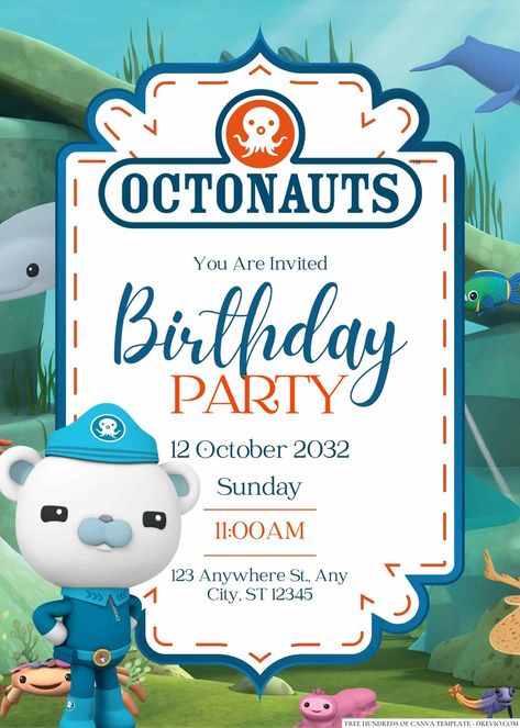 FREE Octonauts Birthday Invitation Templates Octonauts Birthday Party, Octonauts Party, Birthday Party Invitations Free, Birthday Themes For Boys, 6th Birthday Parties, Third Birthday, 4th Birthday Parties, Birthday Cookies, Sons Birthday