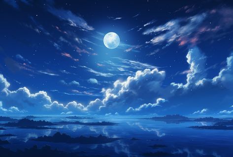 Artwork by Hary (Pixiv 13009126) Ai-generated illustration AIイラスト moon 月 night sky 夜空 lake 湖 #wallpaper #illustration #background #clouds Night Clouds Drawing, Anime Sky Background Aesthetic, Anime Night Sky, Background Clouds, Anime Moon, Story Background, Night Clouds, Cloud Illustration, Sky Day