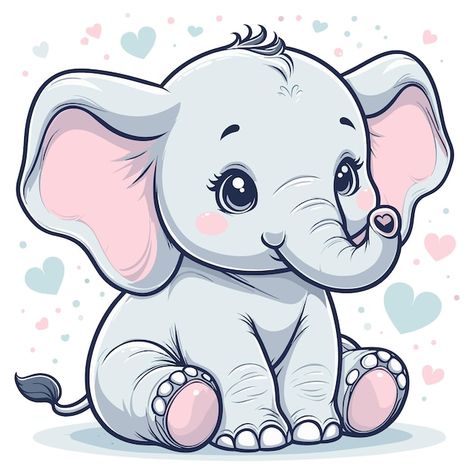 Cute Animated Elephant, Cartoon Elephant Painting, Cute Elephant Drawings, Cute Elephant Art, Cartoon Elephant Drawing, Baby Elephant Painting, Elephant Vector Illustration, Cute Illustration Art, Cute Cartoon Art