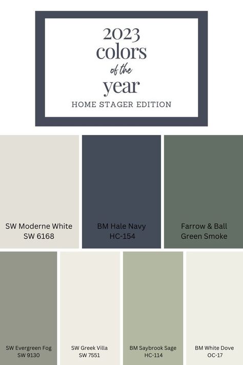 Transitional Whole House Color Scheme, Top Home Paint Colors 2023, 2023 Paint Trends Interiors, Main Wall Color Ideas, Cabin Wall Color Ideas, Farmhouse Dining Room Paint Color Ideas, Whole House Paint Pallet Sherwin Williams, Top 2023 Paint Colors, Top House Colors 2023