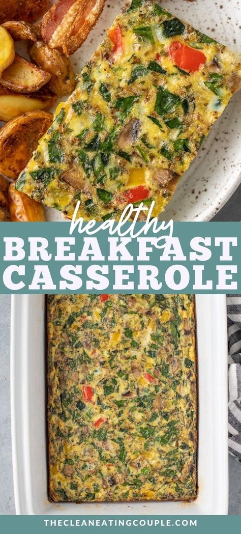 Healthy Breakfast Casserole is the perfect make ahead veggie egg casserole. Easy to make and delicious- it's a healthy breakfast you'll love! Clean eating, low carb and vegetarian - or you can add bacon or sausage! Clean Eating Breakfast Casserole, Whole 30 Egg Casserole, Sausage Egg Veggie Breakfast Casserole, Egg Casserole Recipes Dairy Free, Healthy Breakfast Casserole Clean Eating, Low Cholesterol Breakfast Casserole, Healthy Egg Breakfast Casserole, Gluten Free Vegetarian Breakfast Casserole, Veggie Breakfast Casserole Easy