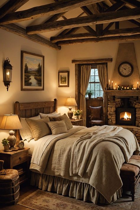 Rustic Wooden Bedroom Ideas, Country Homes Aesthetic, French Country Interior Design Bedroom, Country House Bedroom Ideas, Colorado Bedroom Ideas, Western Home Bedroom, Country House Interior Bedroom, House Interior Master Room, French Country House Bedroom