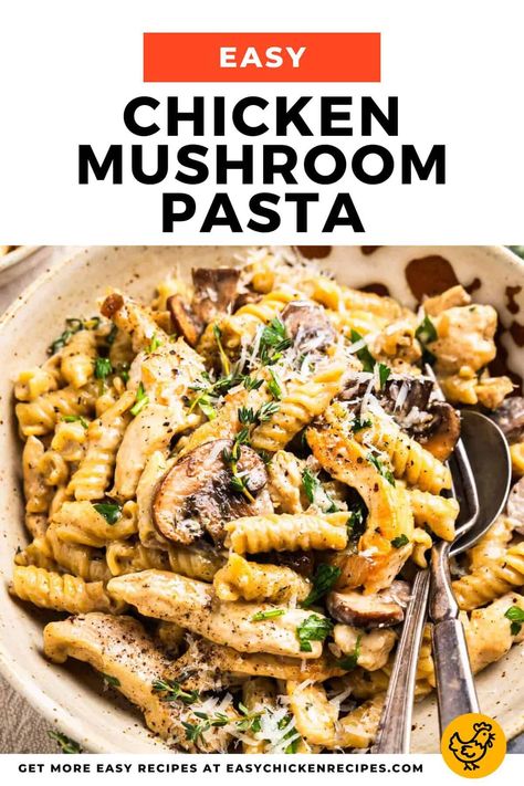 Chicken Mushroom Pasta Recipe - Easy Chicken Recipes Chicken And Mushroom Dinner Recipes, Chicken Thigh And Pasta Recipes, Chicken Tenders Pasta Recipes, Chicken Mushroom Dinner, Pasta And Mushroom Recipes, Dinner Recipes For Rainy Days, Chicken Breast And Pasta Recipes Easy, Mushroom And Chicken, Chicken Breast And Mushroom Recipes