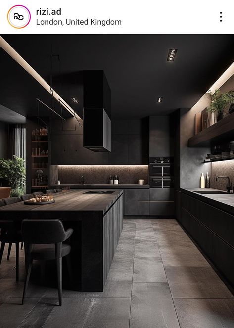 Dark Modern Kitchen, Dark Modern House, Interior Design Secrets, Black Kitchen Design, Modern Black Kitchen, Matte Black Kitchen, Barn Shop, Dark Modern, Barn Interior