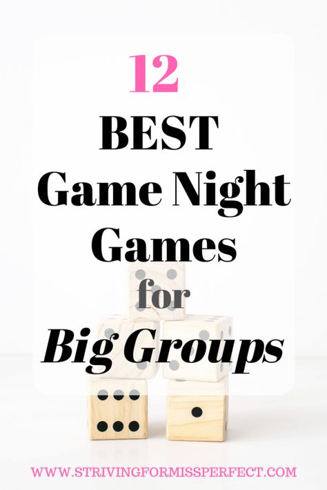 12 Best Game Night Games for Big Groups | Are you planning a party or need fun games for your next game night? Here are 12 Best Game Night Games for Big Groups! All 12 of these games are easy to play and everyone will have fun. #gamenight #gamenightgames #gamesforbiggroups #gamesforlargegroups #partygames #party |Striving For Miss Perfect Games For Big Groups, Game Night Games, Fun Games For Adults, Thanksgiving Games For Adults, Couples Game Night, Adult Game Night, Large Group Games, Fun Group Games, Game Night Parties