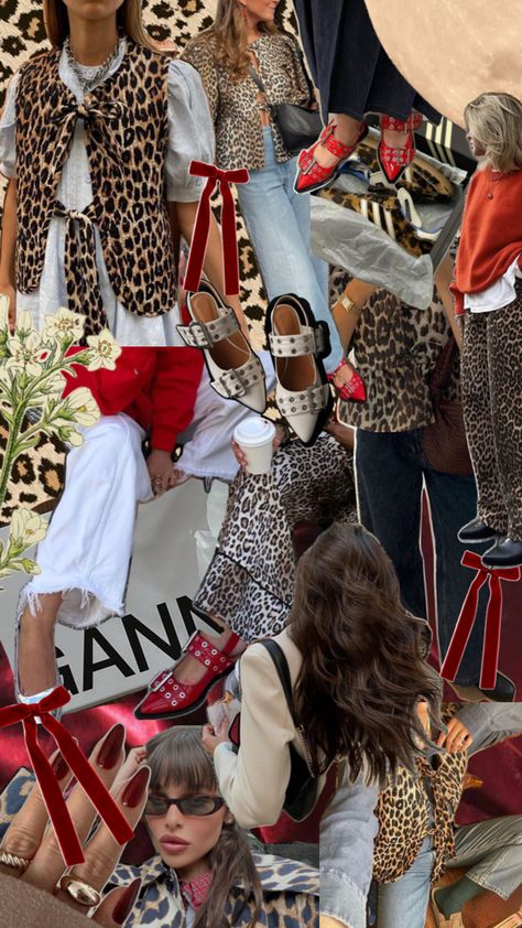 Leopard Print, Ganni Flats, Red Bows Collage, Red Bows, Leopard Print, Animal Print, Red