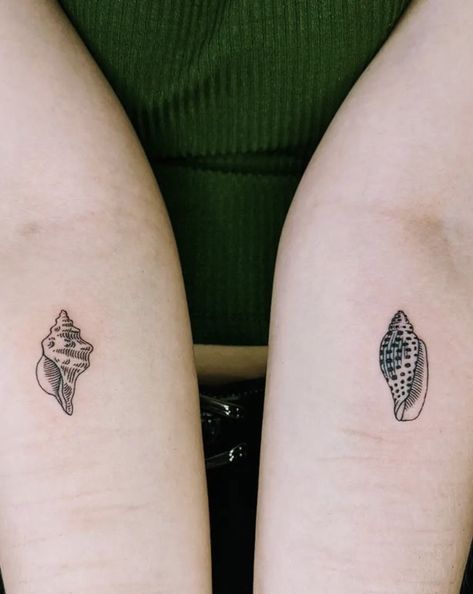 Lettered Olive Shell Tattoo, Junonia Shell Tattoo, Olive Shell Tattoo, Oyster Tattoo Simple, She’ll Tattoo, Group Tattoos, Beachy Tattoos, Sticker Sleeve, Shell Tattoo