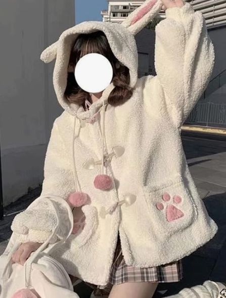 Goth Kawaii Fashion, Kawaii Winter, Fluffy Hoodie, Preppy Sweatshirts, Cute Lamb, Winter Attire, Hoodie Cardigan, Basic Jackets, Girl Coat