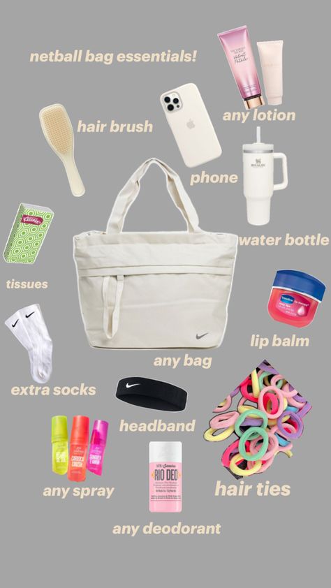 essentials Sports Bag Essentials, Soccer Bag, Christmas Cruises, Road Trip Activities, School Bag Essentials, Backpack Essentials, Travel Bag Essentials, Sleepover Things To Do, Netball