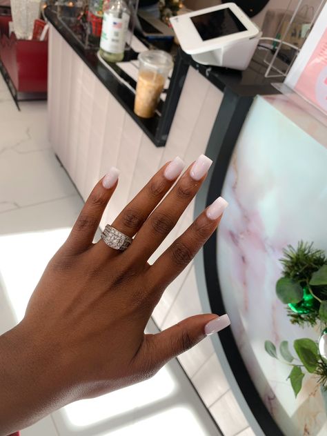 Dark Skin Manicure, Nails On Dark Skin, Pink Ombré Nails, Dark Skin Nail Color, Plain Acrylic Nails, Acrylic Nails Almond, Blush Pink Nails, Acrylic Nails Almond Shape, Natural Nail Designs