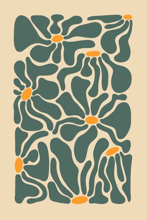 Abstract Design, Dots, Orange, Flowers, Green, Pattern, Design, Art