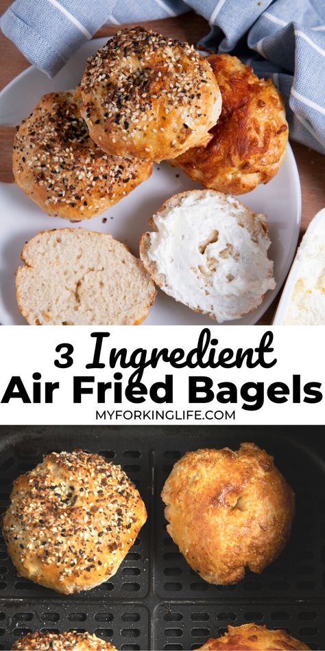 Bagels Air Fryer, 3 Ingredient Bagels, Air Fried Food, Air Fryer Oven Recipes, Homemade Bagels, Air Fry Recipes, Bagel Recipe, Recetas Keto, Air Fryer Dinner Recipes