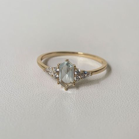 Sky Blue Topaz Engagement Ring, Hexagon Engagement Ring, Engagement Ring Gold, Pretty Engagement Rings, Hexagonal Ring, November Birthstone Ring, Blue Topaz Engagement Ring, Cute Engagement Rings, Future Engagement Rings