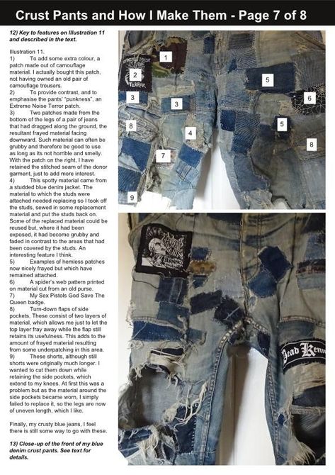 How I make my crust pants Page 7 Crust Punk Pants, Emo Diy, Trip Pants, Punk Tactics, Pants Guide, Crust Pants, Gutter Punk, Punk Fashion Diy, Pants Tutorial