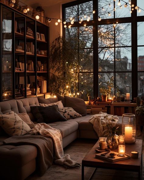 Cozy Room Decor, Apartment Decor Inspiration, Dream House Interior, Living Room Inspo, A Living Room, Living Room Style, Home Library, Cozy Room, Dream Rooms