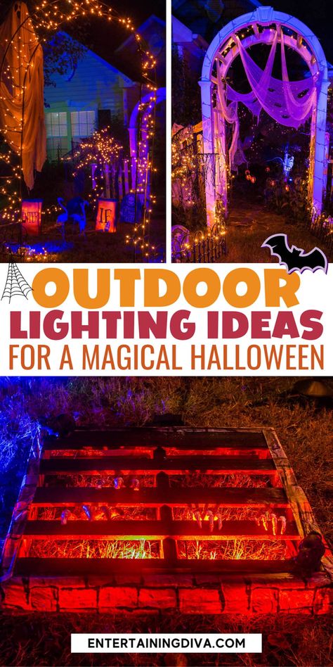 Outdoor Lighting Ideas For A Magical Halloween | Halloween Spooky Outdoor Halloween Decorations, Front Yard Halloween, Spooky Outdoor Halloween Decor, Halloween Lighting, Halloween Lighting Outdoor, Outdoor Decor Ideas, Outdoor Lighting Ideas, Magical Halloween, Halloween Outside