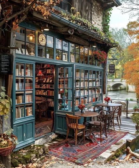 Cool Bookstore Design, Cozy Book Cafe Aesthetic, Concept Cafe Ideas, Dream Life Ideas, Flower Book Cafe, Book Store Cafe Design, Fairy Coffee Shop, Flower Cafe Shop, Bookstore Cafe Flower Shop