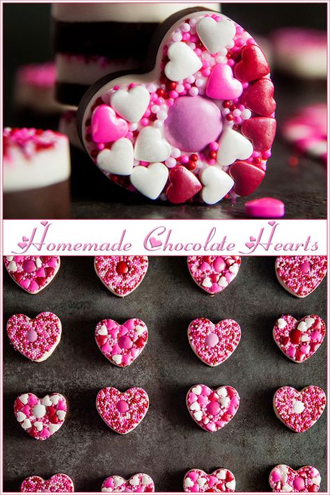 Homemade chocolate hearts are an easy homemade chocolate heart candy recipe. This homemade Valentine's Day candy recipe will wow your Valentine. Fun to do with the kids! #recipe #candy #ValentinesDay #dessert #chocolate Chocolate Hearts Candy, Kids Recipe, San Valentine, Chocolate Candy Recipes, Candy Recipe, Valentine Desserts, Dessert Chocolate, Valentines Day Desserts, Valentines Day Food