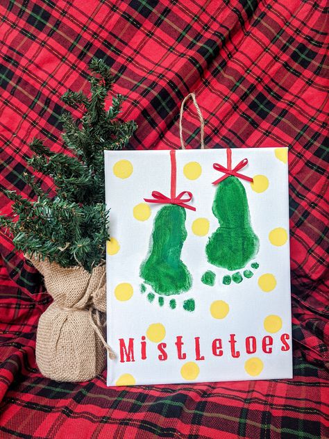 Mistletoes Footprint Complete Craft Kit, DIY Craft Kit, Christmas Craft Kit, Baby/Toddler Footprint Art, Baby/Toddle Holiday Keepsake by OwenandAutumnCraftCo on Etsy https://www.etsy.com/listing/919503325/mistletoes-footprint-complete-craft-kit Mistletoes Footprint, Footprint Canvas, Mistletoe Craft, Mistletoes Footprint Craft, Christmas Footprint Crafts, Mistletoe Footprint, Christmas Footprint, Baby Footprint Crafts, Diy Christmas Canvas