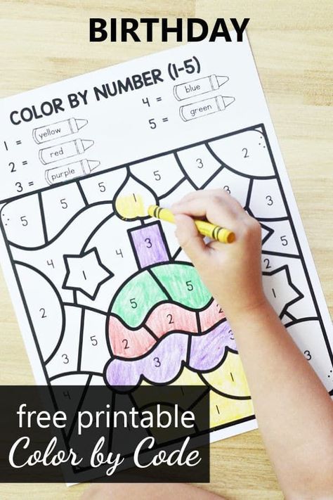 Choose from 5 free printable birthday color by code worksheets to practice numbers, addition, and shapes in preschool, kindergarten or first grade. No prep math activities for kids. Birthday Color By Number, Kindergarten Birthday Activities, Birthday Activity For Preschoolers, Birthday Lesson Plans Preschool, Birthday Crafts Preschool, Birthday Activities For Kindergarten, Birthday Math Activities, Preschool Birthday Theme, Birthday Cake Crafts Preschool