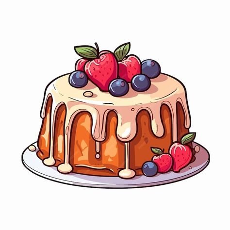 Cake Vector Illustration, Birthday Cakes Drawing, Food Cartoon Aesthetic, Cartoon Cake Slice, Drawing Of Cake, Cake Cartoon Design, Cake Sticker Design, Cartoon Cake Drawing, Cute Cake Illustration