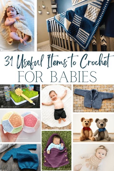 Whether you're looking for baby blankets, rattles, sleepers, or lovies, these 31 useful baby crochet patterns for babies is sure to please! Crochet And Knitting Gifts, Crochet Ideas For Newborn Baby, Beginner Crochet Baby Projects, Crochet Sleep Sack Baby, Crochet Newborn Gifts, Cute Baby Crochet Ideas, Crochet Patterns Amigurumi Animals, Free Baby Crochet Patterns Newborns, Crochet Newborn Patterns