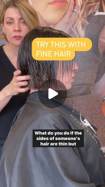 Sonna Jean Brado on Instagram: "Fine hair texturizing? Yes! ..But only in certain areas😉  In this bob haircut my client has more density in the back than she does in front and I want to visually balance the volume in her hair by removing weight behind the ears and keeping structure and weight in front of the ears. I’m using my 6” Angel Blades Scissors 👍  1. Identify which areas of the cut are the thickest and which areas need more fullness. 2. Isolate the area you will work in 3. Choose your texturizing technique, here, I’m working at a low elevation, and breaking into my bottom line to reduce the bulky corner 4. Use your mirror to check results👍 The thin area should appear to have more structure and the shape will be more balanced. 💃  . . . #sonnabrado #seriousbeautyeducation #finehai Short Fine Bob Hairstyles, Short Straight Bob Haircut, Haircut For Low Volume Hair, Short Textured Bob Fine Hair, Textured Bob Fine Hair, Diy A Line Bob Haircut At Home, How To Cut Bob Haircut, Undercut Bob Haircut For Fine Hair, Short Cut For Thinning Hair