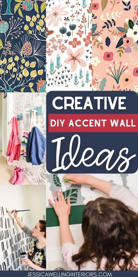 Creative painted accent wall ideas. Let’s talk about this fun and versatile interior design trend and how you can use it in your own home, even on a tight budget. Inexpensive Feature Wall Ideas, Simple Accent Wall Ideas Bathroom, Easy Accent Wall Ideas Living Room, Accent Wall Ideas Painted Pattern, Painted Accent Wall Ideas, Fun Wallpaper Accent Wall, Boho Wallpaper Accent Wall, Fun Accent Wall Ideas, Diy Accent Wall Paint