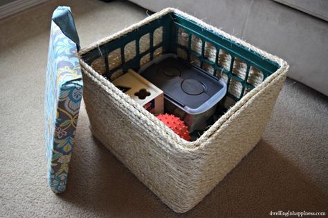 Milk Crate Shelves, Milk Crates Diy, Crate Ottoman, Milk Crate Storage, Plastic Milk Crates, Diy Storage Ottoman, Plastic Crate, Diy Ottoman, Crate Diy