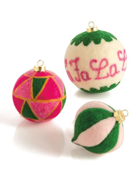 Shiraleah "Fa La La" Assorted Set Of 3 Ornaments, Multi Quirky Ornaments, Unique Decorations, Unique Ornaments, Felt Christmas Ornaments, Jingle All The Way, Christmas Candy Cane, Felt Christmas, Felt Ornaments, Green Christmas