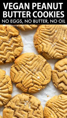 Vegan Cookies Without Butter, Peanut Butter Cookies Without Butter, Egg Free Peanut Butter Cookies, Peanut Butter Cookies Without Eggs, Peanut Butter Cookies No Egg, Cookie Base Recipe, Easy Vegan Cookies, Healthy Peanut Butter Cookies, Flourless Peanut Butter Cookies