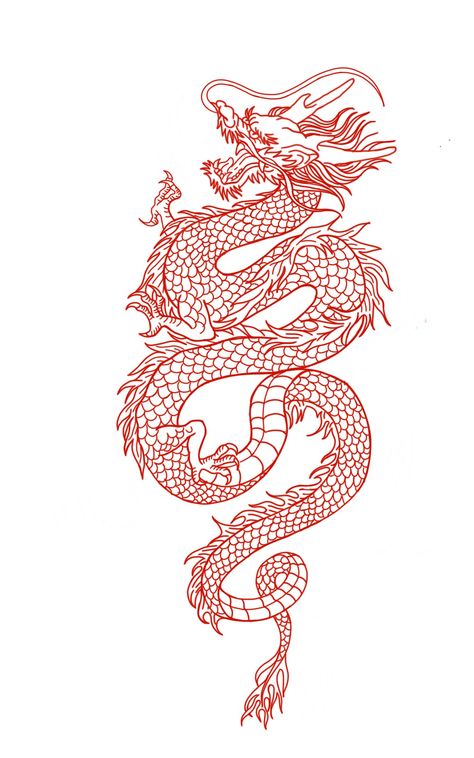 Red Dragon Tattoo Thigh, Red Linework Tattoo, Red Dragon Tattoo Design, Leg Dragon Tattoo, Dragon Tattoo Upper Arm, Dragon Tattoo Red, Red Dragon Tattoo, Mystical Creature, Chinese Dragon Tattoos