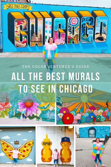 From the famous postcard mural to pizza wings, you *need* to check out all of these amazingly colorful murals in Chicago! Chicago Murals Street Art, Postcard Mural, Chicago Murals, Pizza Wings, Lincoln Park Chicago, Chicago Trip, Fam Pics, Chicago Outfit, Chicago Family